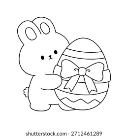 Conejo abrazando huevo de Pascua para colorear para los niños. Huevo de Pascua para colorear para niños. Trazo y color Conejito de Pascua. Conejito para colorear página para actividad de Pascua imprimible. 