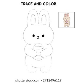 Bunny Hugging Easter Egg Coloring Page for Kids. Bunny with Easter Egg Coloring pages for kids. Trace and color Bunny Easter. Bunny Coloring Page for Easter Activity Printable. 