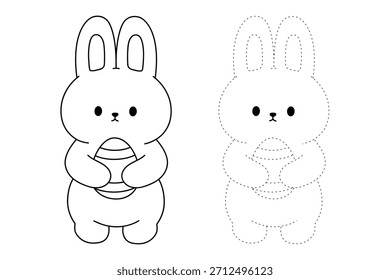 Bunny Hugging Easter Egg Coloring Page for Kids. Bunny with Easter Egg Coloring pages for kids. Trace and color Bunny Easter. Bunny Coloring Page for Easter Activity Printable. 
