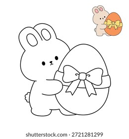 Conejo abrazando un huevo de Pascua para colorear página para niños. Conejito Pascua para colorear para niños. Trazo y color Conejito de Pascua. Conejito para colorear página para actividad de Pascua imprimible.