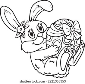 Bunny Hugging Easter Egg Isolated Coloring Page