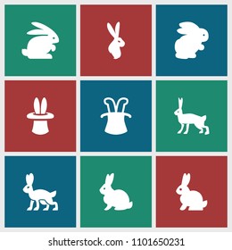 Bunny icon. collection of 9 bunny filled icons such as rabbit. editable bunny icons for web and mobile.