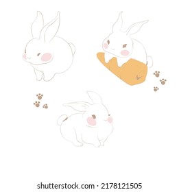 Bunny icons flat cute  cartoon sketch