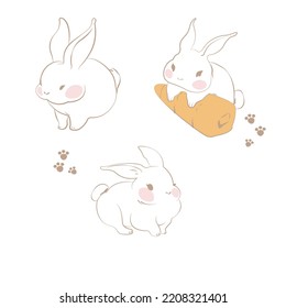 bunny icons flat cute handdrawn cartoon sketch