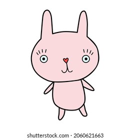 Ilustración de conejito. Estilo de dibujo infantil. Ilustración dibujada a mano, Diseño plano