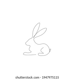 Bunny isolated on white background one line drawing, vector illustration