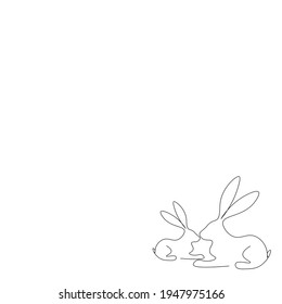 Bunny isolated on white background one line drawing, vector illustration