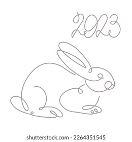 Bunny isolated on white background one line drawing, vector illustration