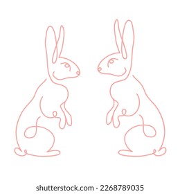 Bunny isolated on white background one line drawing, vector illustration