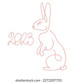 Bunny isolated on white background one line drawing, vector illustration