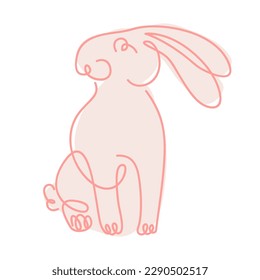 Bunny isolated on white background one line drawing. Line art rabbit vector illustration