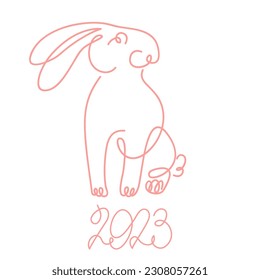 Bunny isolated on white background one line drawing. Line art rabbit vector illustration