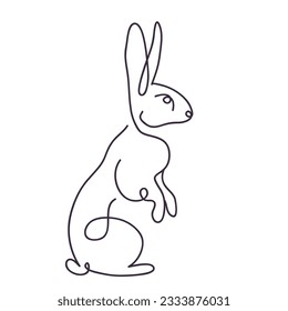 Bunny isolated on white background one line drawing, vector illustration
