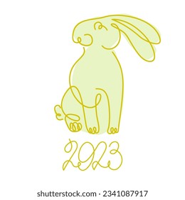 Hase einzeln auf weißem Hintergrund, eine Linienzeichnung. Striche Kunstkaninchen, Vektorgrafik