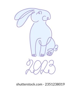 Bunny aislado en un plano de una línea de fondo blanco. Ilustración vectorial de conejo de arte de línea