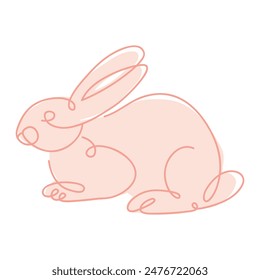 Bunny isolated on white background one line drawing, vector illustration