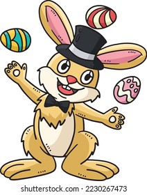 Bunny Juggling Easter Eggs Cartoon Colored Clipart