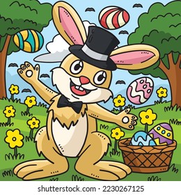 Bunny Juggling Easter Eggs Colored Cartoon 