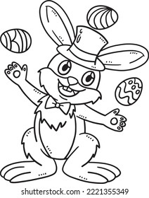 Bunny Juggling Easter Eggs Isolated Coloring Page