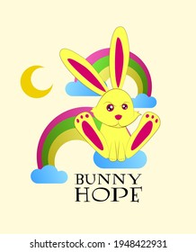 bunny jump from sky illustration for easter event, vector background