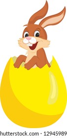 Bunny jumping out from broken egg