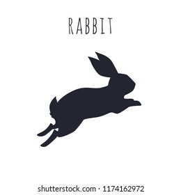 Bunny jumping. Rabbit silhouette vactor illustration.