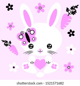 Bunny Kawaii Pink Cute Character Vector Illustration 