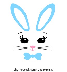 Bunny kid face, blue decorative, isolated- vector