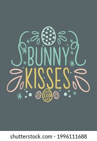 Bunny Kisses Cute Girls Easter Egg Hunting Bunny Rabbit design vector illustration for use in design and print poster canvas