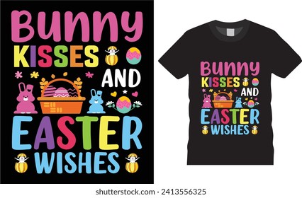 Bunny kisses and easter wishes , happy easter egg day. typography, template,  quotes  vector t-shirt design  ready for print, poster, banner, card, mug, sticker, pod.
