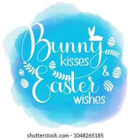 Bunny kisses and Easter Wishes lettering. Happy Easter colorful lettering. Hand written Easter phrases. Seasons Greetings