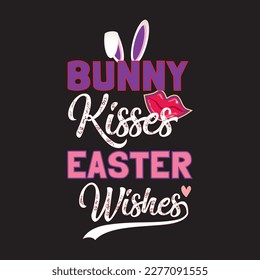 bunny kisses easter wishes T shirt design graphic template