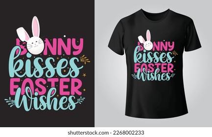 Bunny kisses easter wishes - Typographical Black Background, T-shirt, mug, cap and other print on demand Design, svg, Vector, EPS, JPG