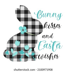 Bunny kisses and easter wishes. Vector illustration.