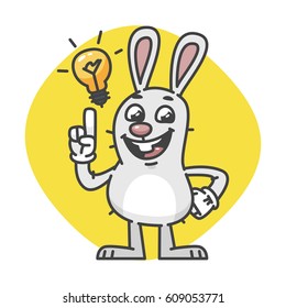 Bunny Laughs and Came Up Idea. Vector Illustration. Mascot Character.