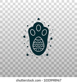 Bunny Leg Decorated With Easter Egg - Black Silhouette Icon On Isolated Background. Rabbit Paw Monochrome Sign, Symbol, Pictogram, Emblem, Logotype. 