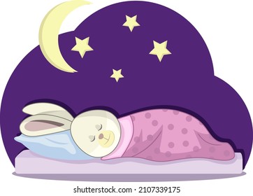 The bunny lie on the bed, sleeping