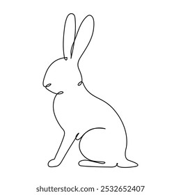 Bunny line art style icon. Rabbit line art icon. Abstract outline rabbit. Continous line drawing Rabbit minimalism style. Easter bunny linear icon. Vector.