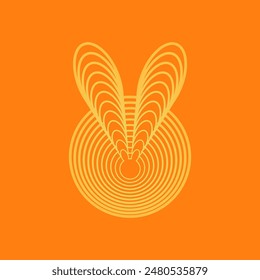 Bunny line geometry, abstract logo, orange color background 