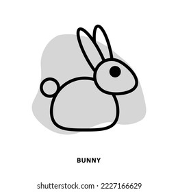 Diseño de iconos lineales para aplicación o plantilla de diseño web. Icono de línea de conejo vectorial con fondo de forma de mancha.