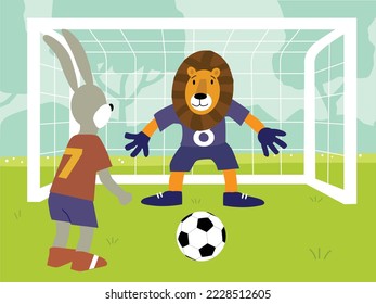 Un conejo y un león jugando al fútbol