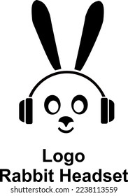 bunny listening to music with headphones. logo icon, flat concept design vector