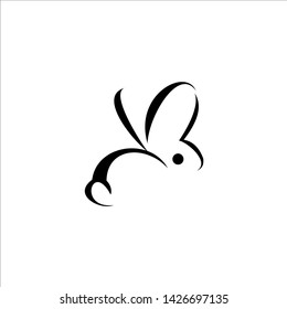 Bunny Logo Design Rabbit Animal Vector Simple Black Outline Icon Illustration Idea