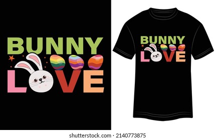 Bunny Love Happy Easter Day Camiseta Diseño vectorial y diseño colorido en el fondo negro.