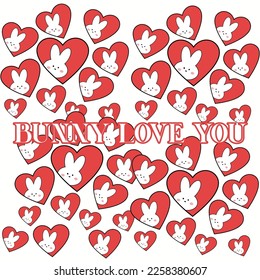 Bunny Love You Valentine Pattern Design Illustration