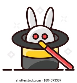 Bunny magic tricks icon design, trendy vector of circus magic 