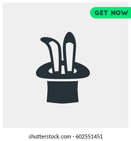 Bunny in a Magicians Hat Vector Icon, Hat with rabbit's ears. Simple, modern flat vector illustration for mobile app, website or desktop app 