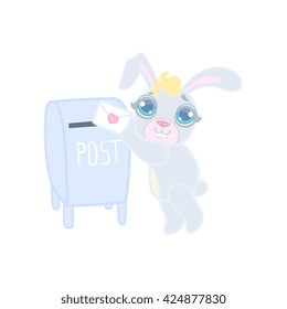 Bunny Mailing A Letter Illustration In Cute Girly Cartoon Style Isolated On White Background
