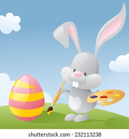 Bunny makes a start on the arduous task of decorating eggs.