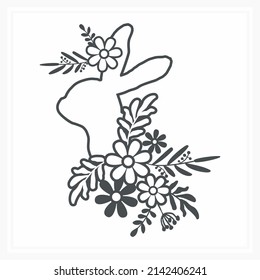 Bunny Mandala With Flower. Vector, Line Art